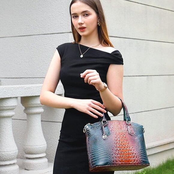 Women Purse Satchel Bag Long Crossbody Classy Tote Bag Top Handle Vegan Leather - Picture 2 of 8